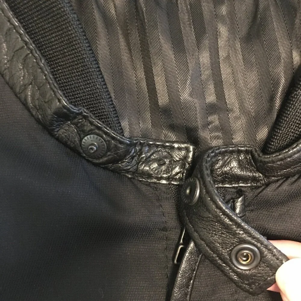 Mens Black Biker Jacket With Faux Leather Sleeves & Zip Closure Size M